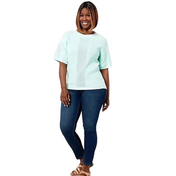 Laurie Felt Cotton Short Sleeve Sweater Mint Size XS NWOT - Picture 3 of 11